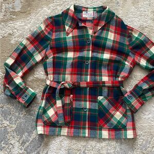 VTG '70s Retro Pendleton Knockabouts Pure
Wool Jacket Blazer Plaid Waist Tie S/M